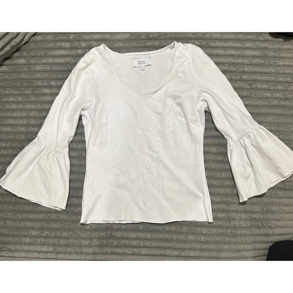 TEXTILE Elizabeth and James White Bell Flare Sleeve Blouse Large L Fits M